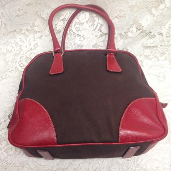 Prada Brown Canvas -Red Leather Trim Shoulder Bag - Picture 8 of 16